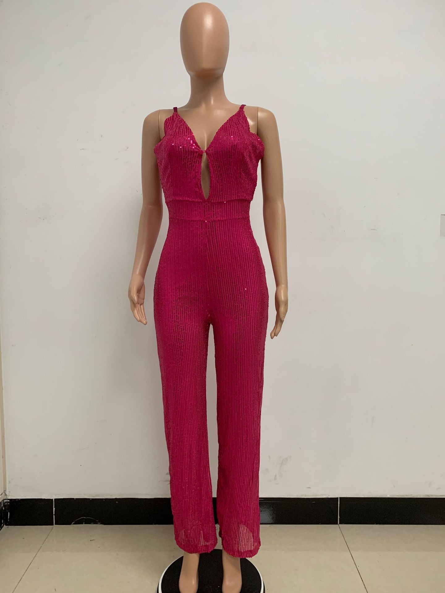 Deep V Neck Low Back Sleeveless Chic Sequined Straps Elegant Women's Party Jumpsuit 68