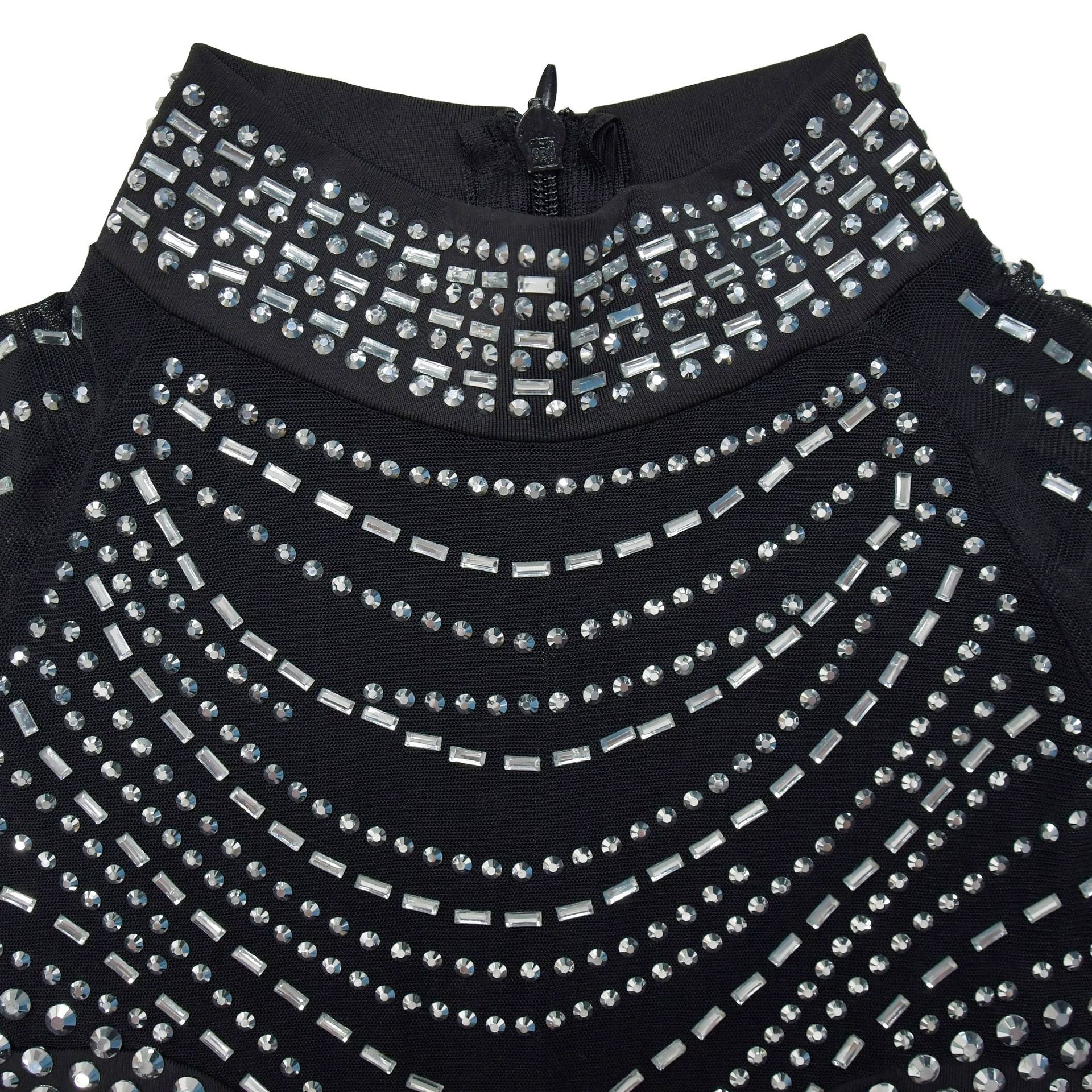 Fashion Women Beaded See Through Mesh Slit Long Dress 13