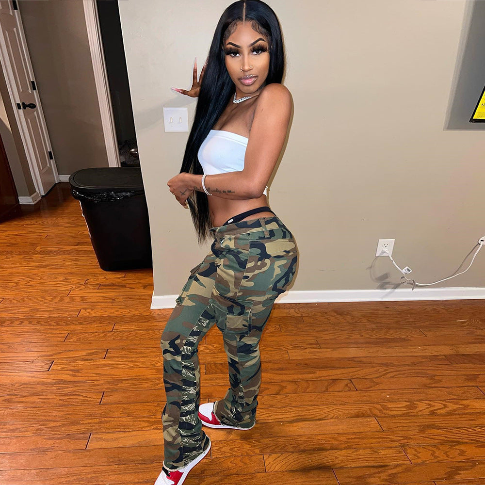 Women's Spring Summer Camouflage Sexy Slim Fit Casual Zip Pocket Cargo Pants 3