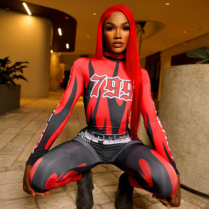 Street style letter print jumpsuit