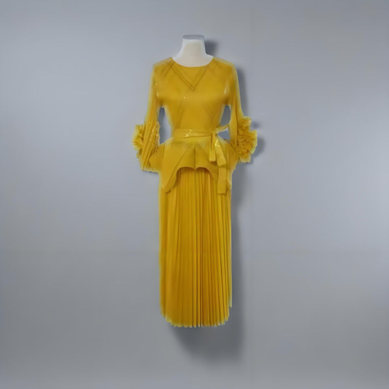 Plus Size Women Pleated Hand-Shaped Flower Irregular Shiny Print Maxi Dress 7