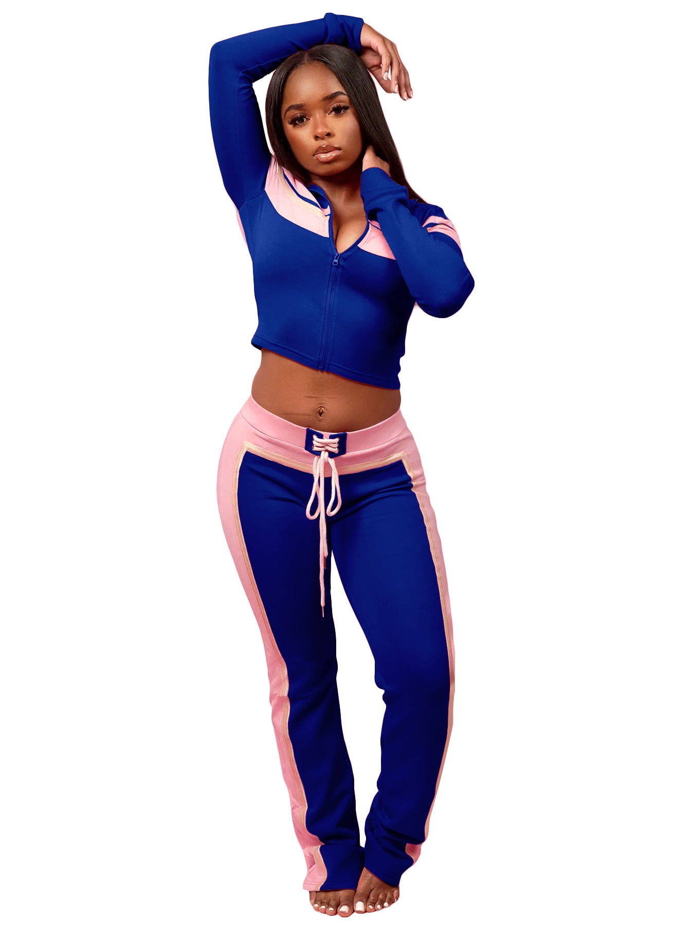 Fashionable Women's Printed Patchwork Long-Sleeve Three-Piece Pants Set 16