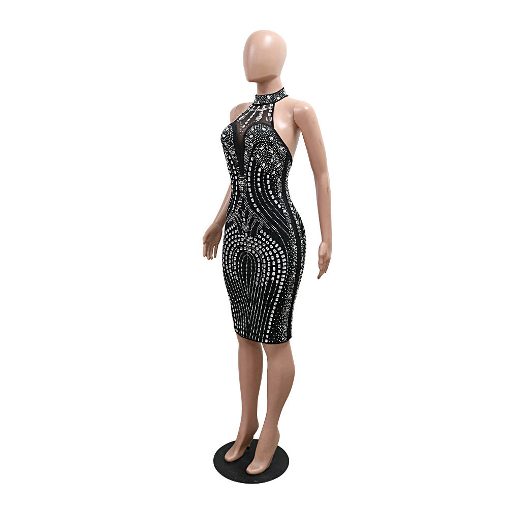 Low Back Sleeveless Mesh Patchwork Beaded Party Dress 8