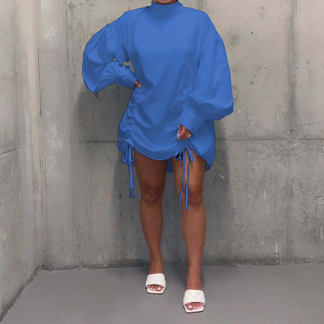 Women Stand Collar Shirt Dress 4