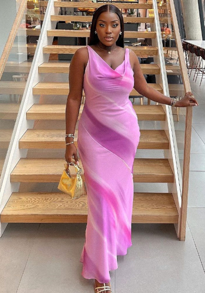 Women's Elegant Chic Print Long V-Neck Evening Dress