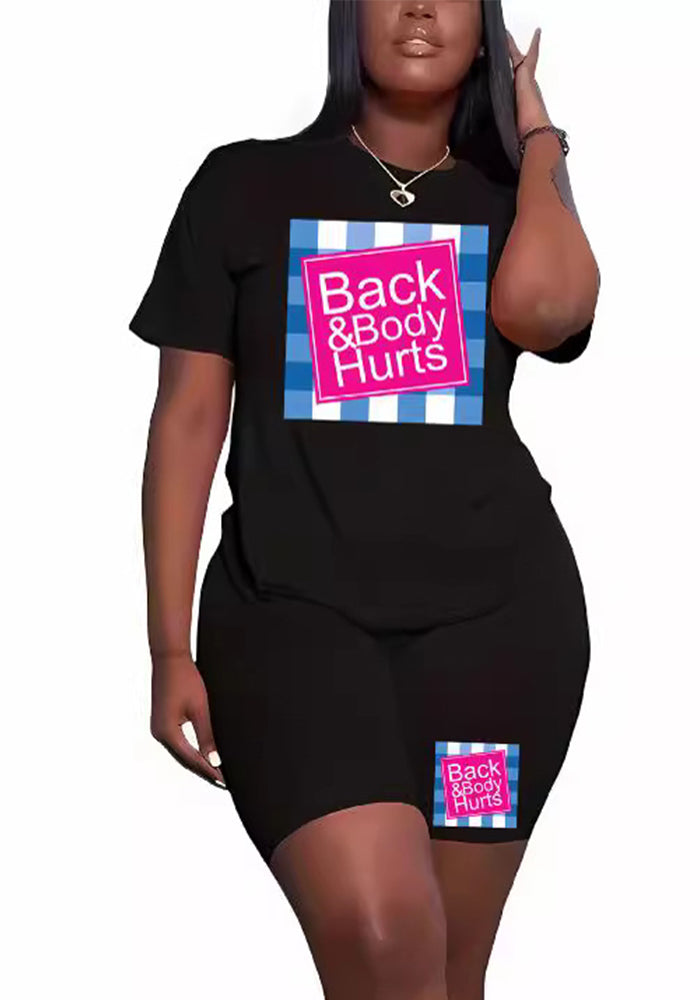 Women's Letter Print Round Neck Casual Two-Piece Shorts Set