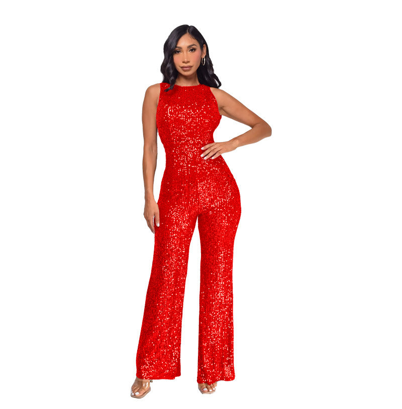 Sleeveless Sequin Round Neck Slim Fit Women's Jumpsuit 11