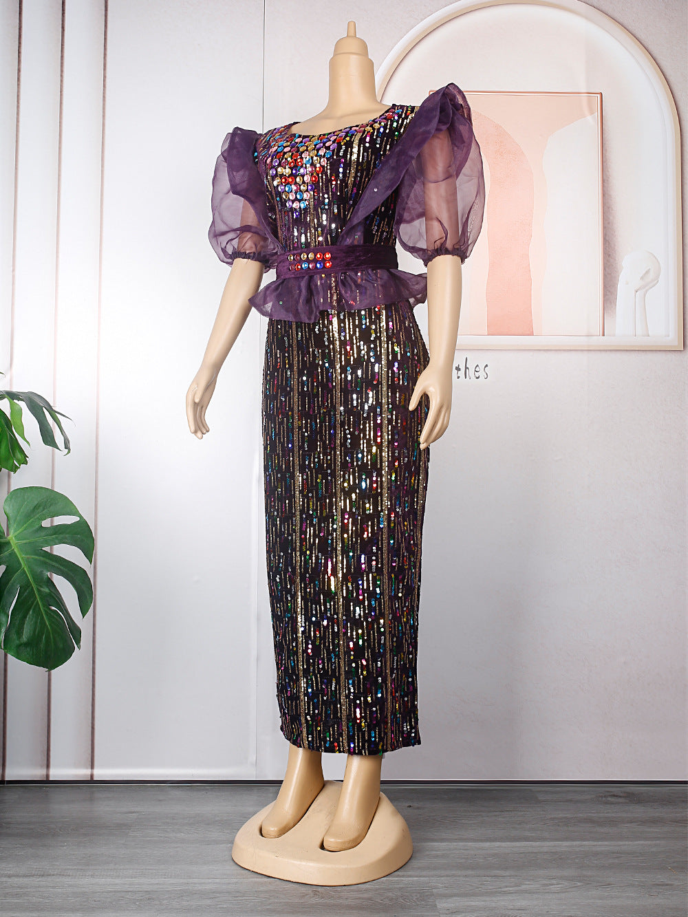 Beaded African Women's Party Evening Dress With Belt 19