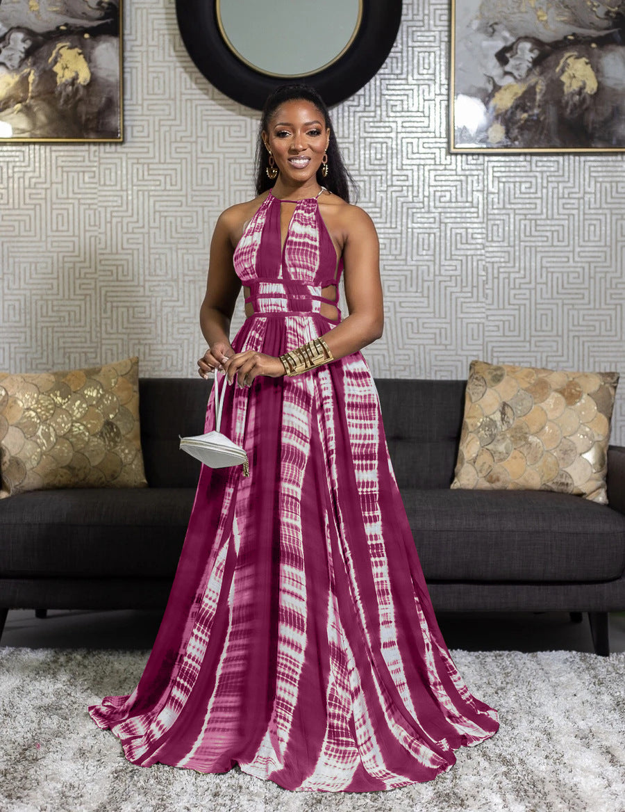 Women's Print Halter Neck Backless Maxi Dress 7