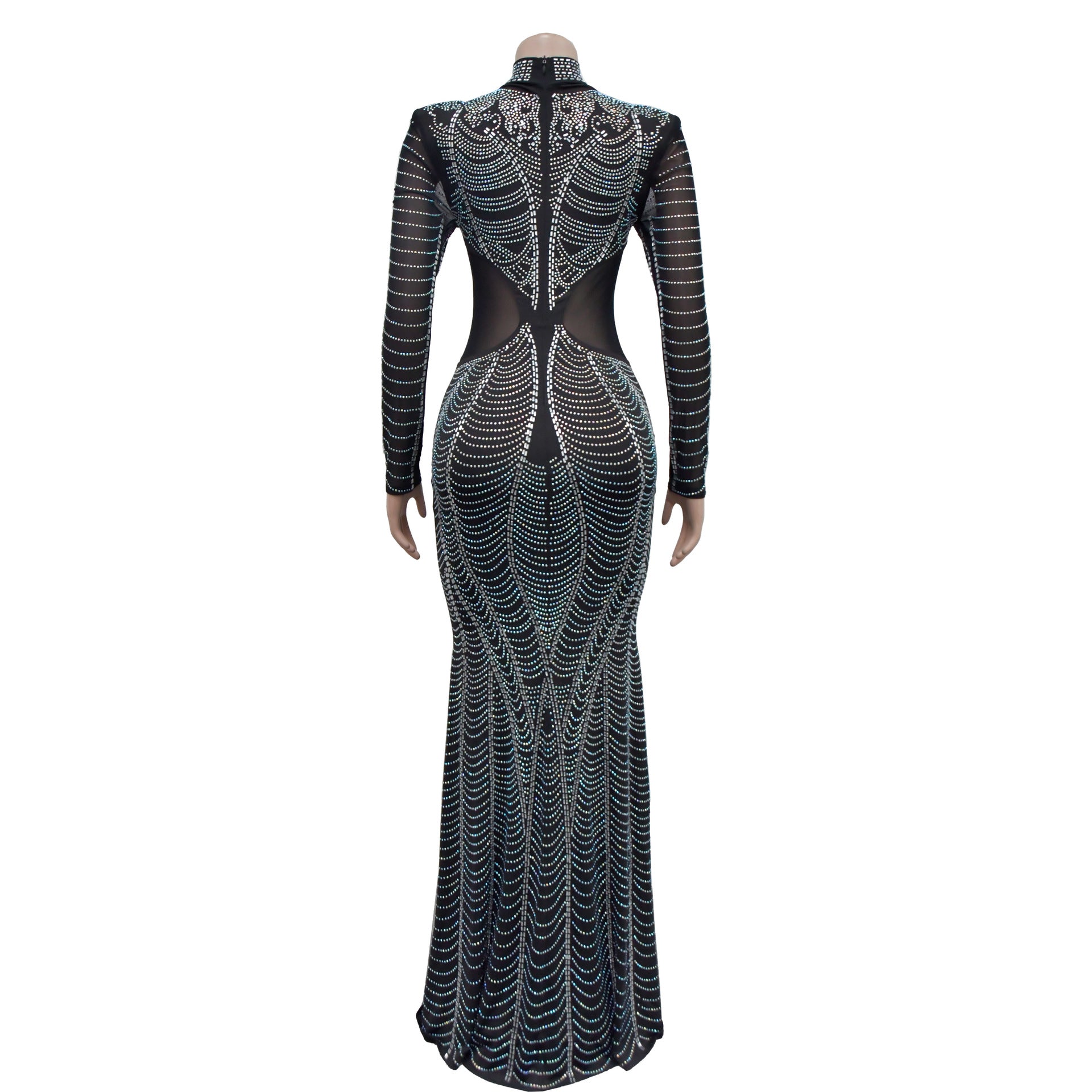 Fashion Women's Solid Color Mesh Beaded Long Dress 13