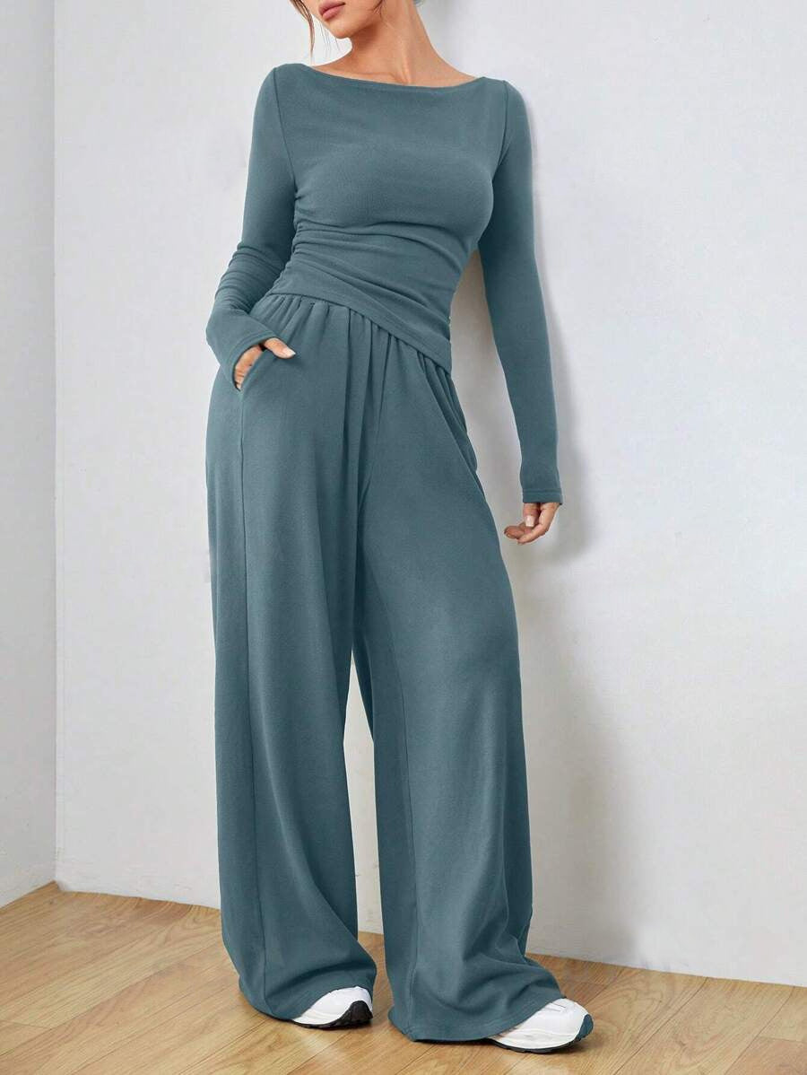 Women autumn and winter two-piece suit solid long sleeve casual wide-leg Pants two-piece suit 7