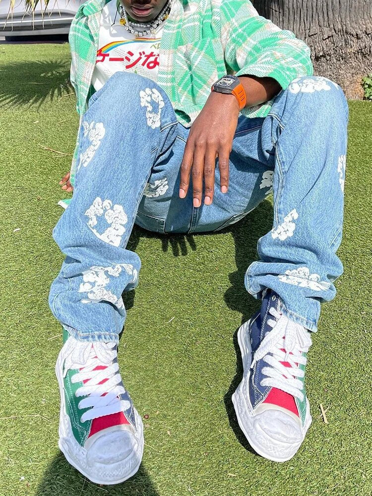 Men Casual print Denim Pants 5