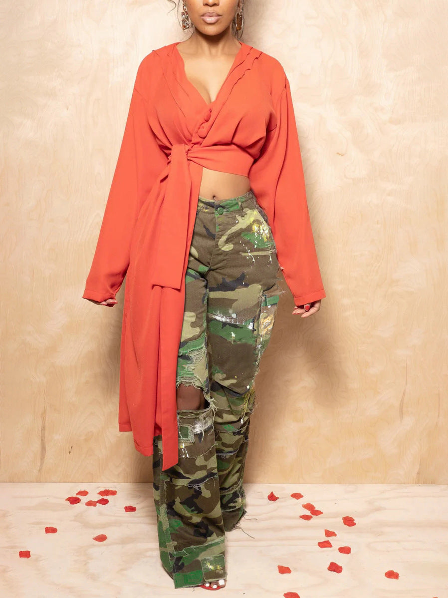 Women Casual Camouflage Print Pocket Cargo Pants 5