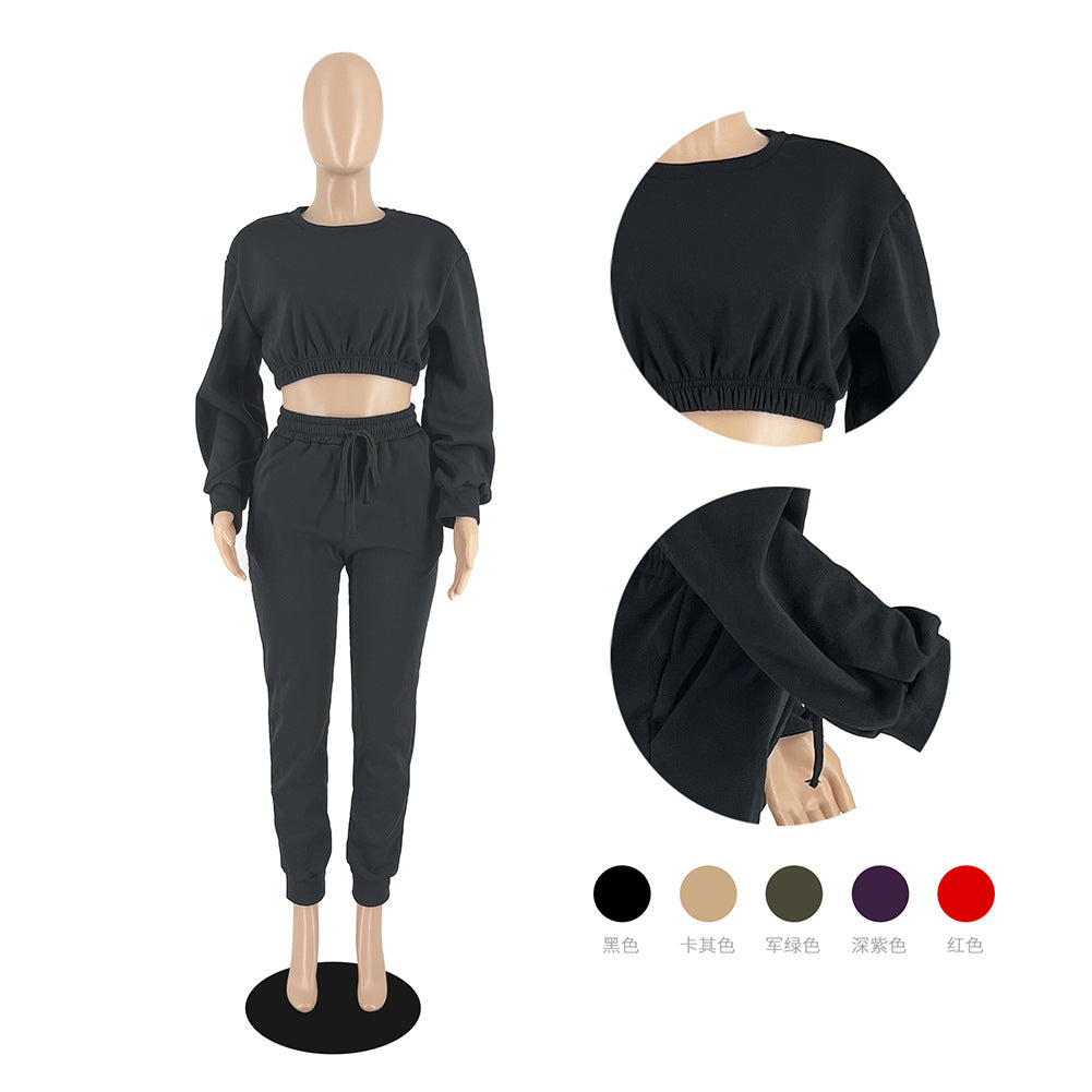 Women's Fall/Winter 22 Round Neck Loose Basic Solid Japanese Hoodies Set 13