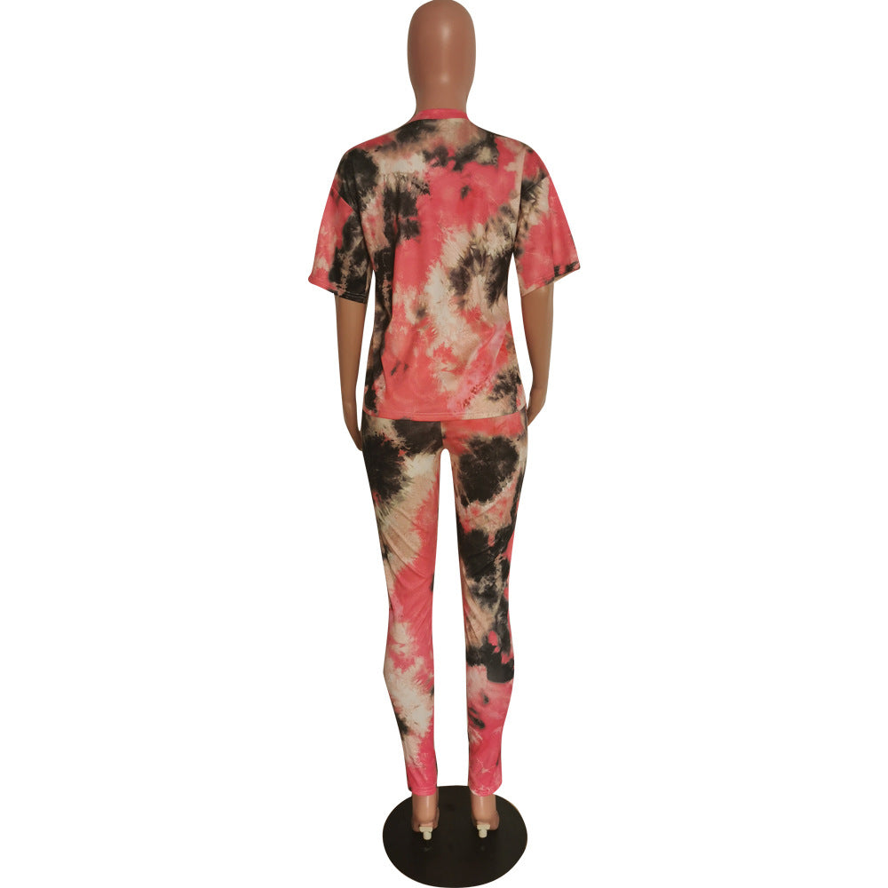 Women's Fashionable casual printed loose T-shirt and trousers two-piece set 8