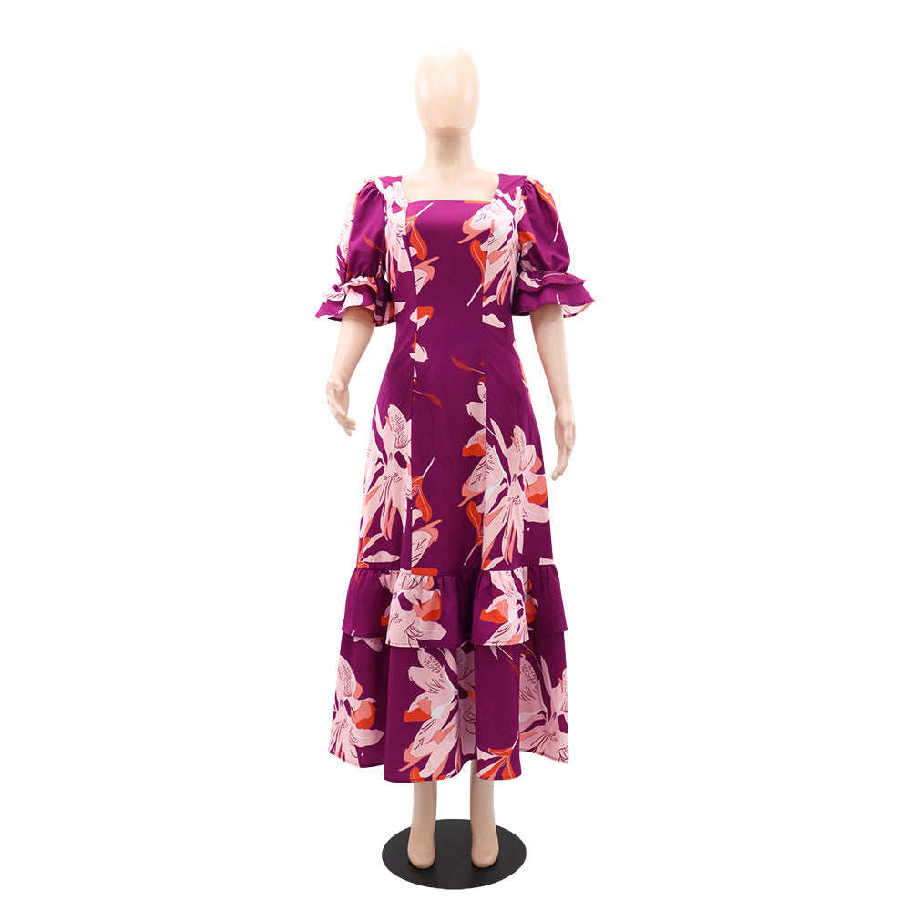 Romantic Chic Women's Square Neck Slim Waist Pocket Ruffle A-Line Dress 3