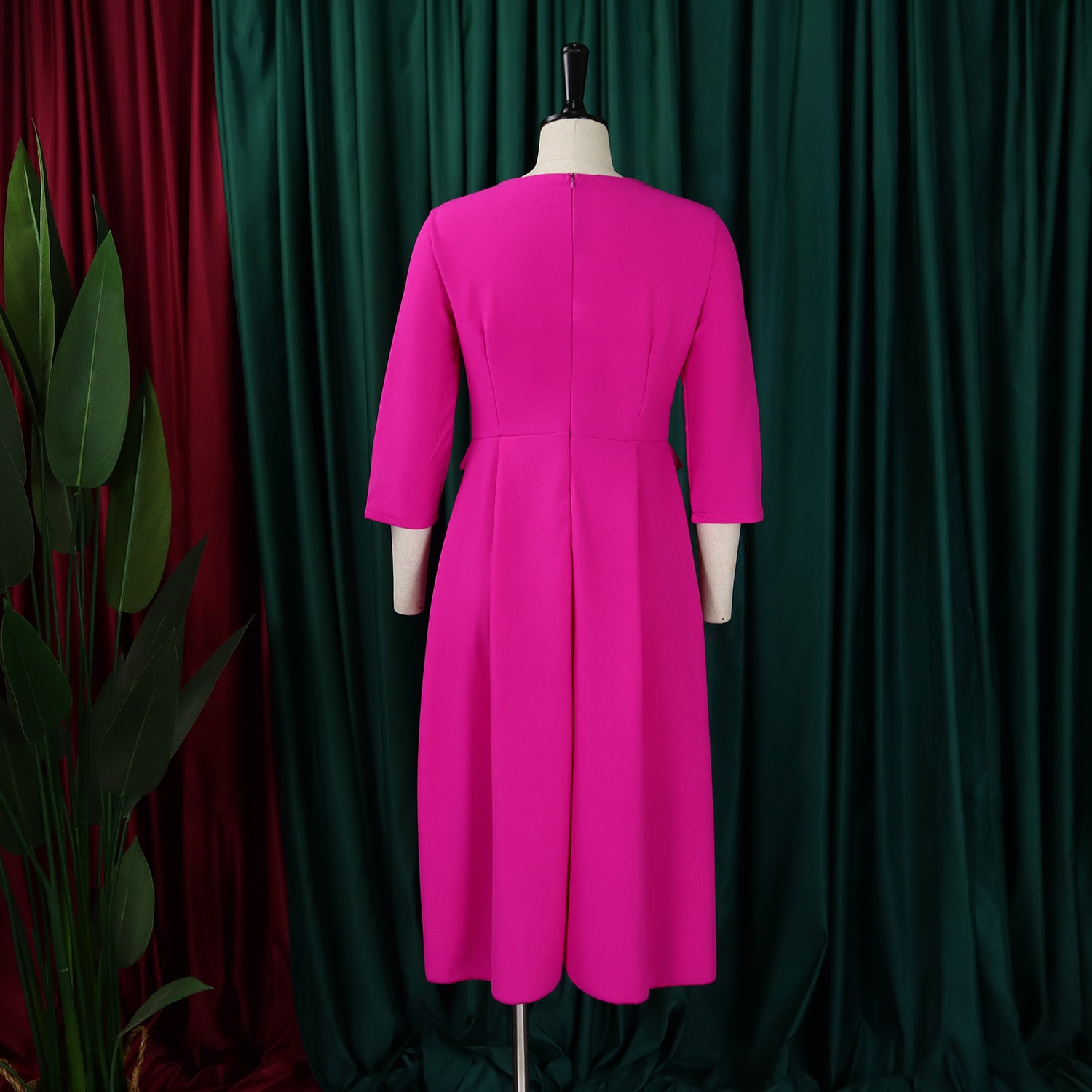 Plus Size African Women Autumn Elegant Solid Pleated Dress 28