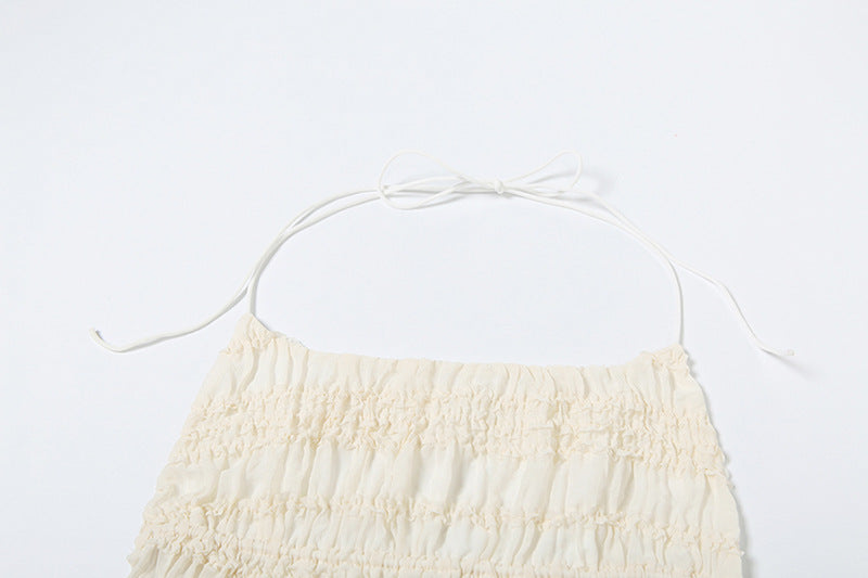 Spring Halter Neck Low Back Vest Pleated Chiffon Sexy Long Skirt Two Piece Set 15