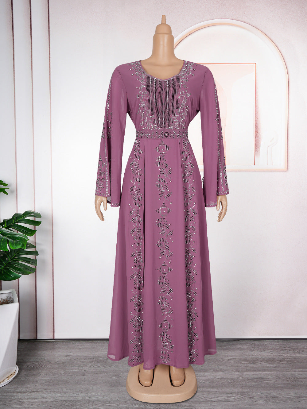 Plus Size Women elegant Beaded Muslim dress 7