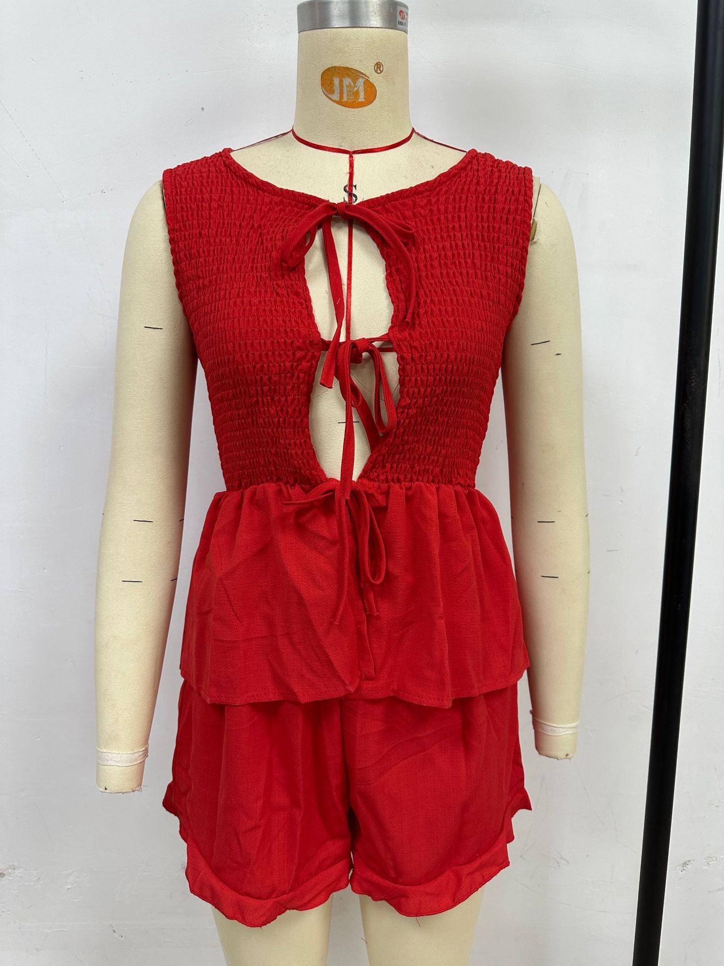 Women Sleeveless Tie Top and Shorts Two Piece Set 6