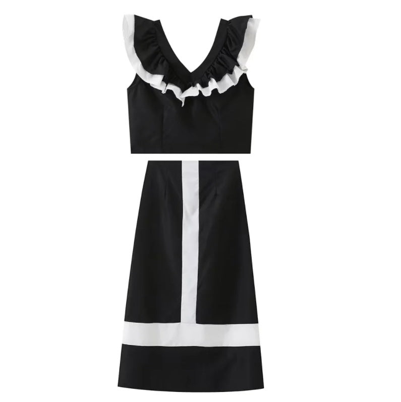 Women v-neck ruffled top and pant two-piece set 8