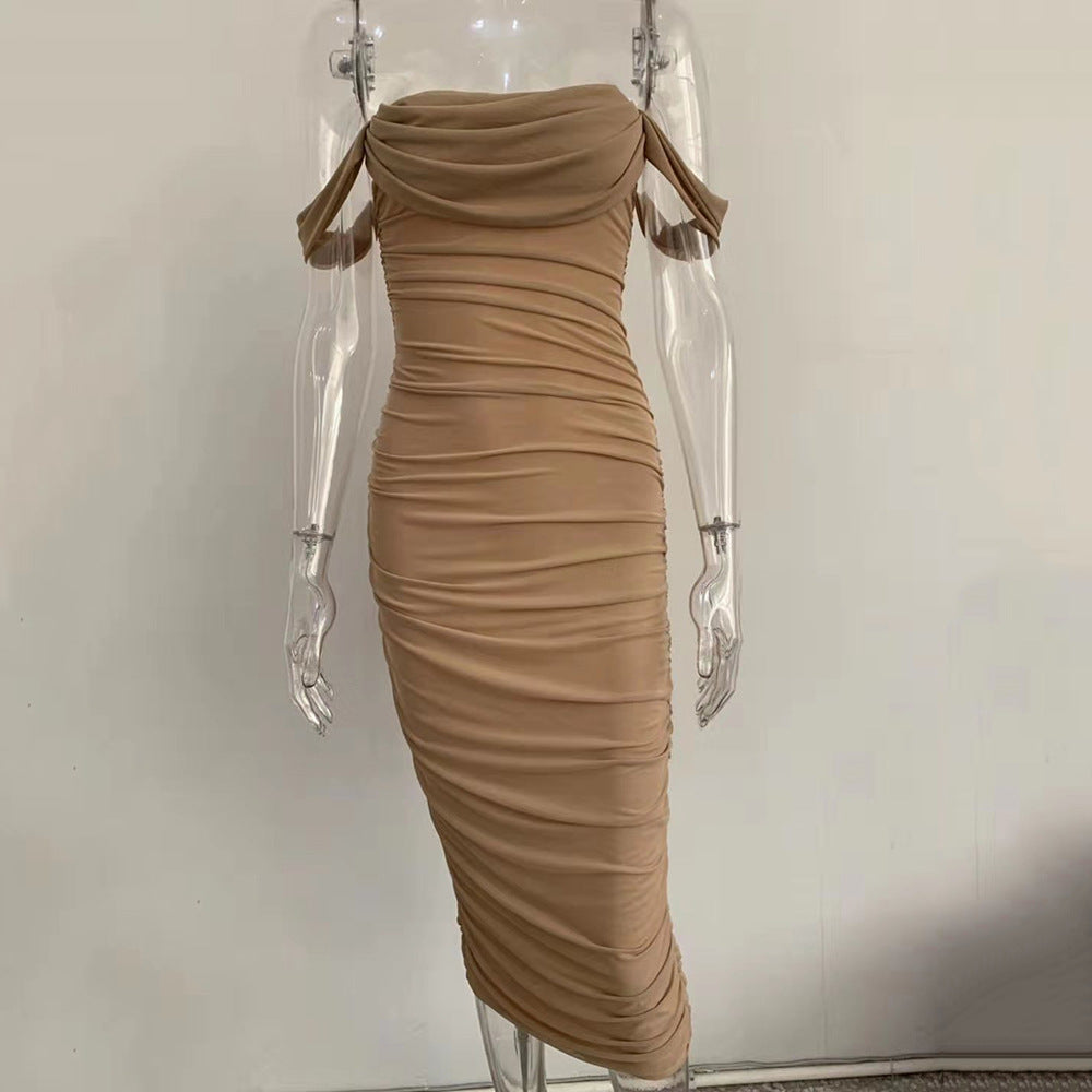 Summer Women Off Shoulder Solid Long Dress 4