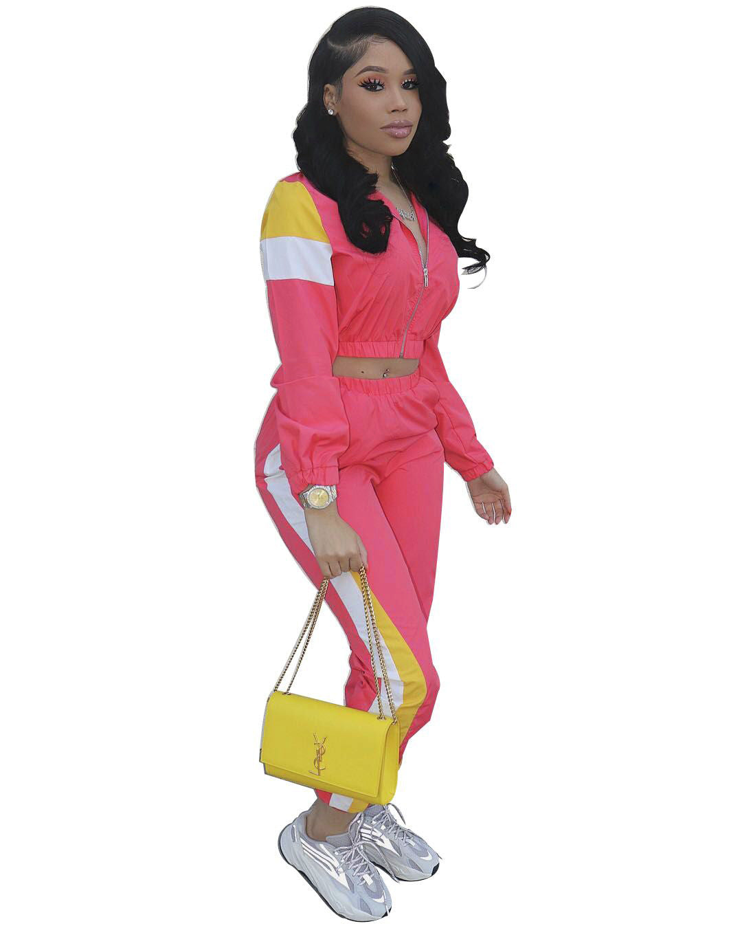 Women's Patchwork Sport Contrast Casual Tracksuit Two Piece Set 15