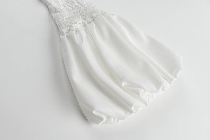 Women's Autumn And Winter Fashion Chic Long Sleeve See-Through Lace Ruffles Dress 5