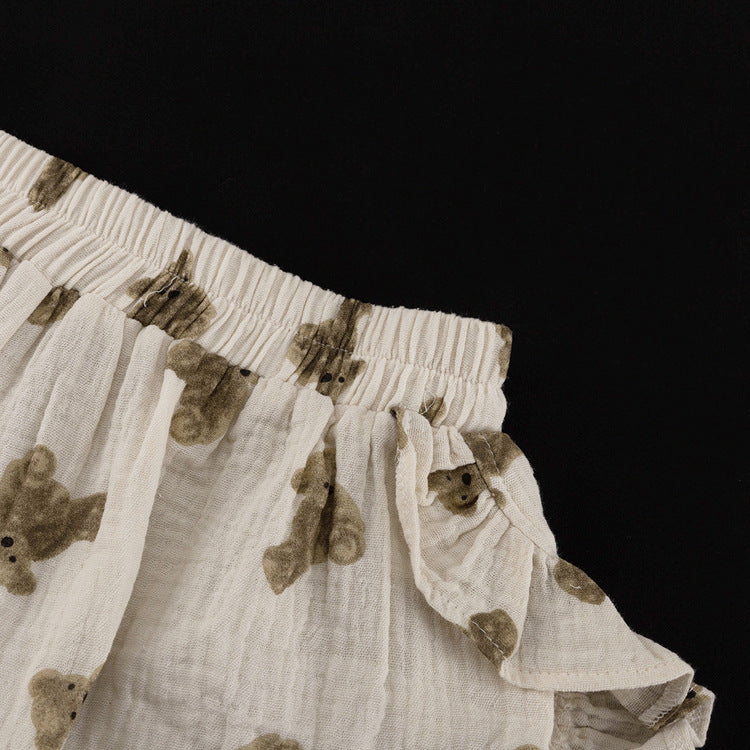 Women Printed Ruffled Bell Bottom Top and Shorts Two-Piece Set 8