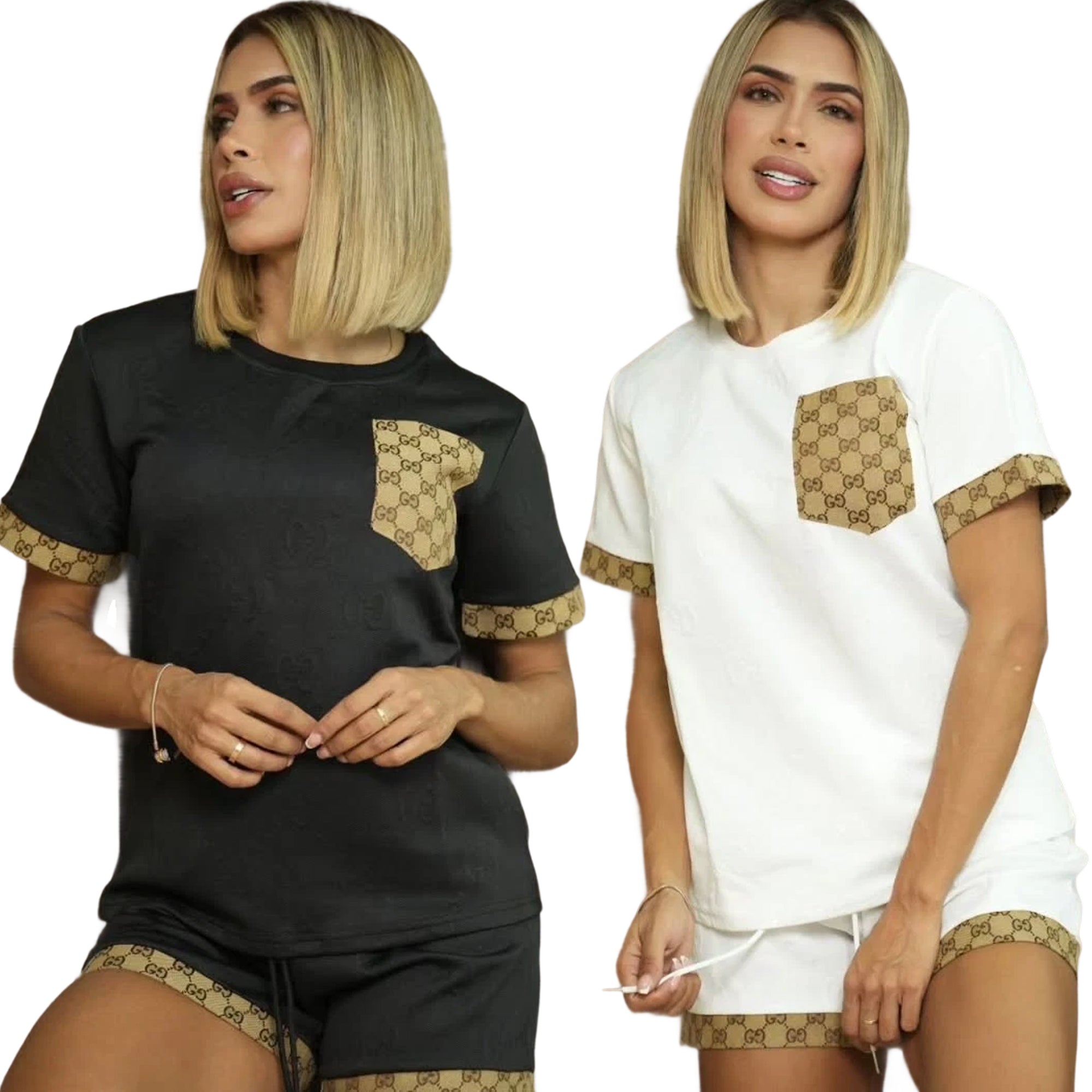 Women Casual jacquard short sleeve Top and shorts two-piece set 13