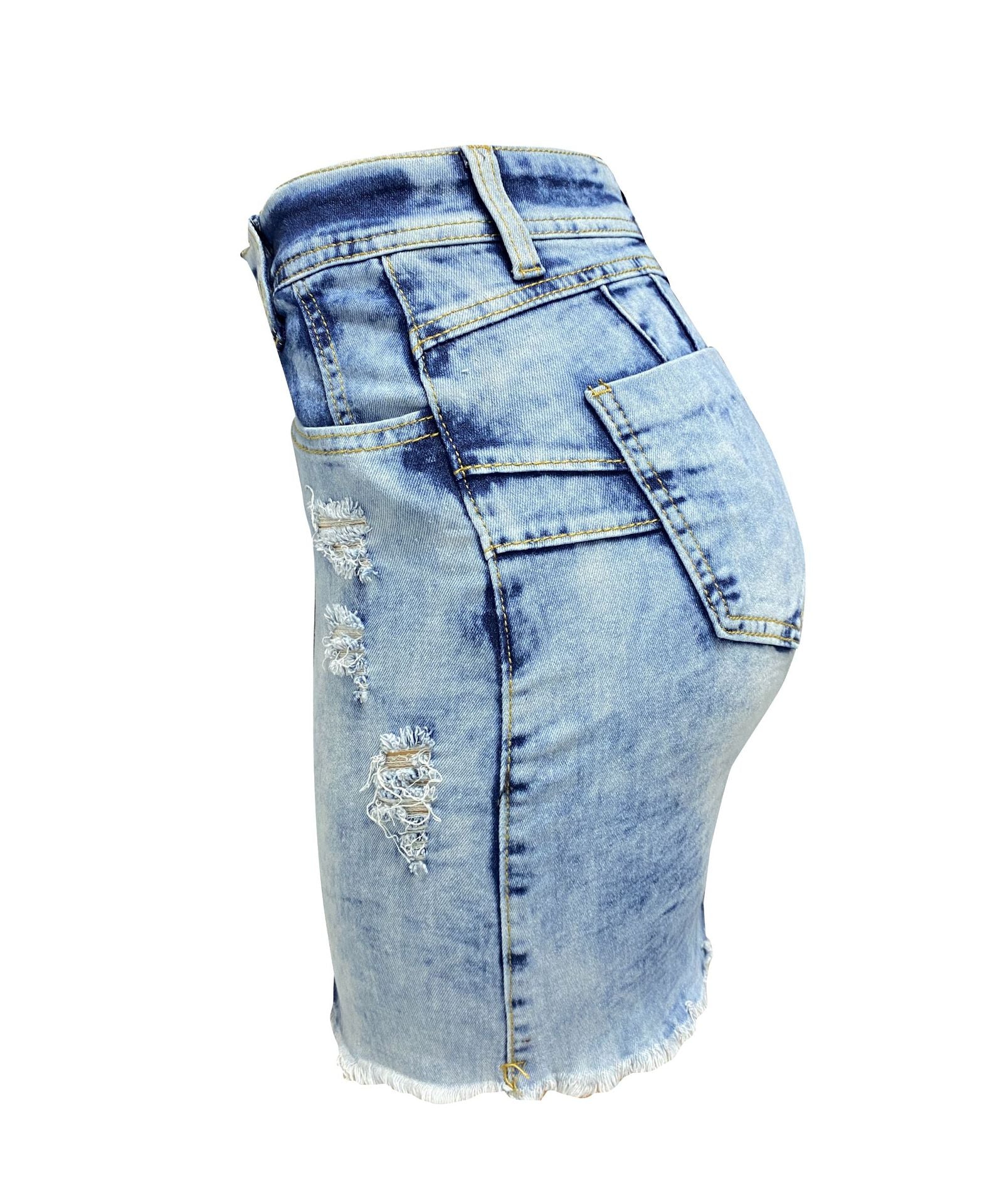 Spring Summer Style Women's Stretch Tight Fitting Ripped High Waist Zipper Denim Short Skirt 9