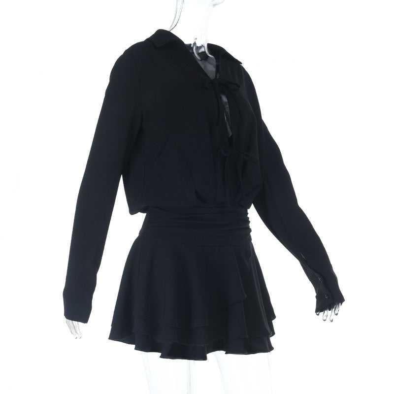 Women's Fashion Chic Lace-Up Long Sleeve Short Dress 7