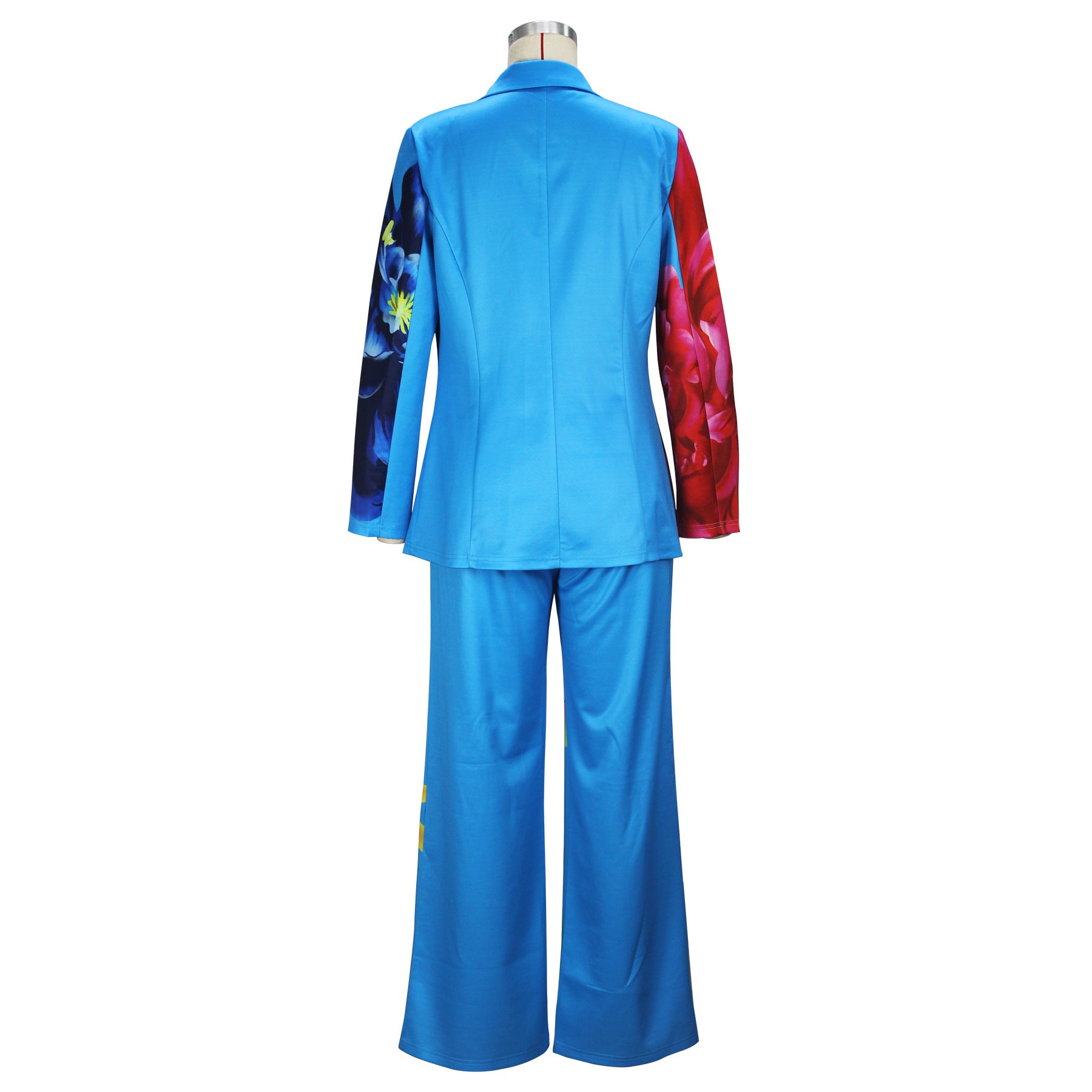 Spring Autumn Women's Fashion V-Neck Printing Blazer Trousers Two-Piece Set 5