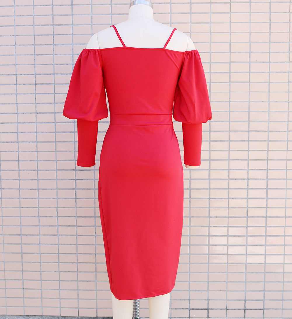 Women suspender balloon sleeves Irregular Maxi dress 21