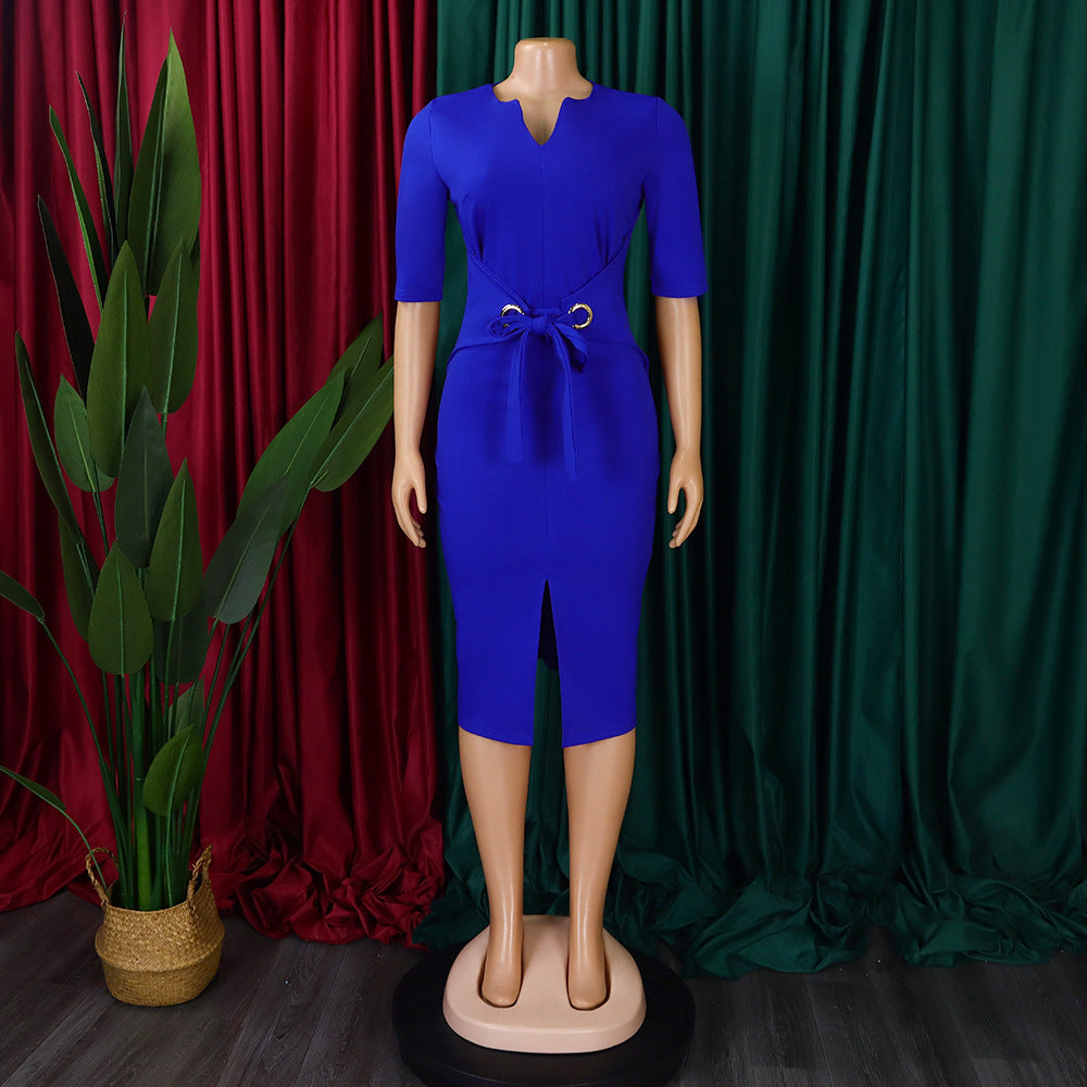 Women African V-Neck Solid Bodycon Dress 22