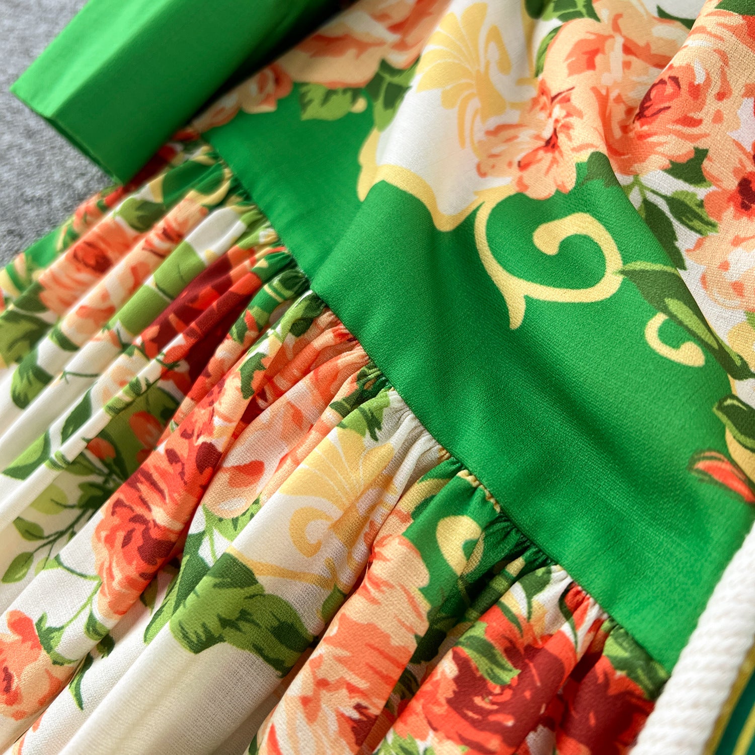 Women French retro print color matching shirt dress 24