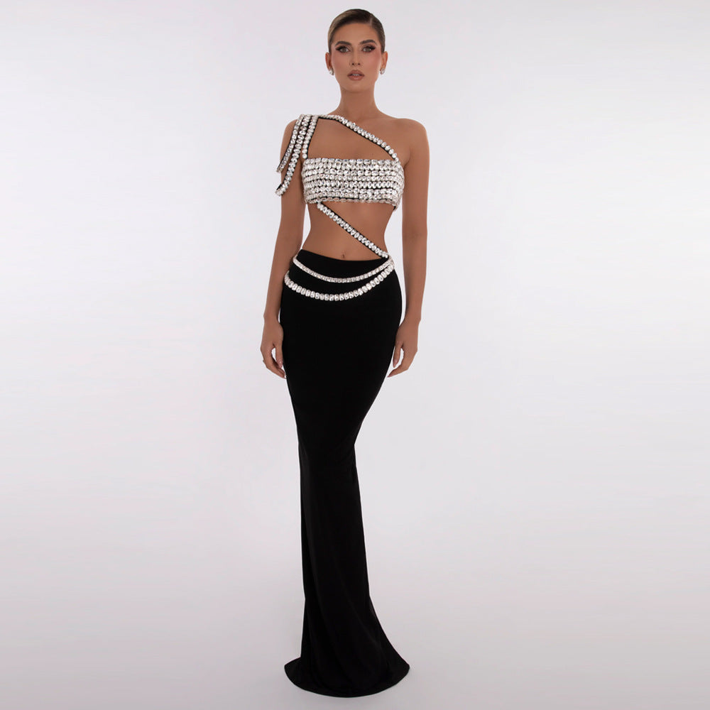 Rhinestone Fashion Formal Party Top Long Bandage Skirt Two-Piece Set 5