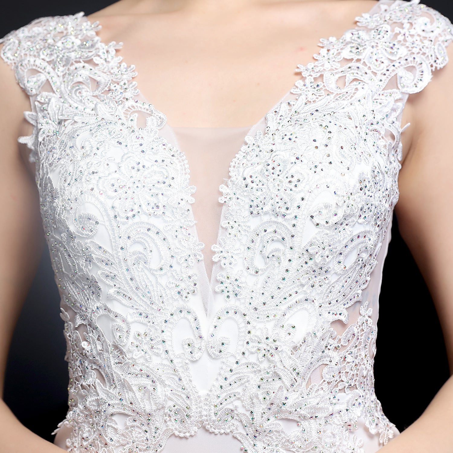 Plus-Size Women Lace-Trimmed Rhinestone Bridal Mermaid Evening Dress 26