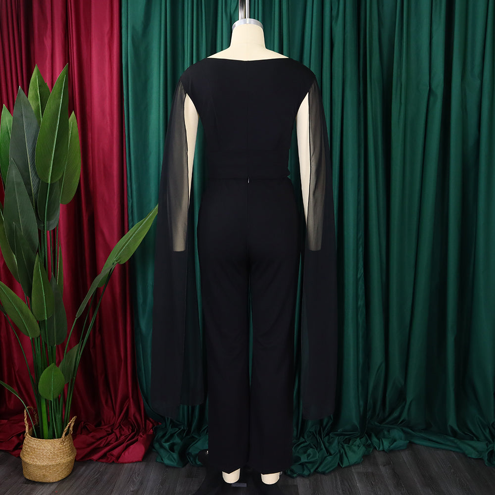 Plus Size African Women V-neck Top and Wide Leg Pants Two-piece Set 30