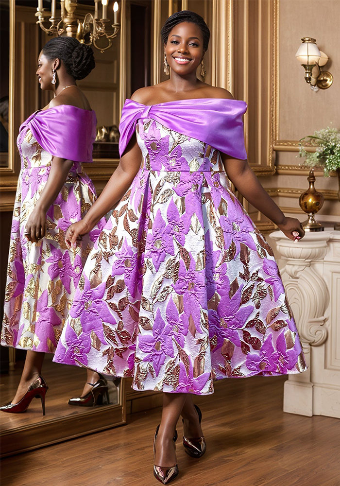 Women Sexy Off Shoulder Jacquard Elegant Formal Party Dresses