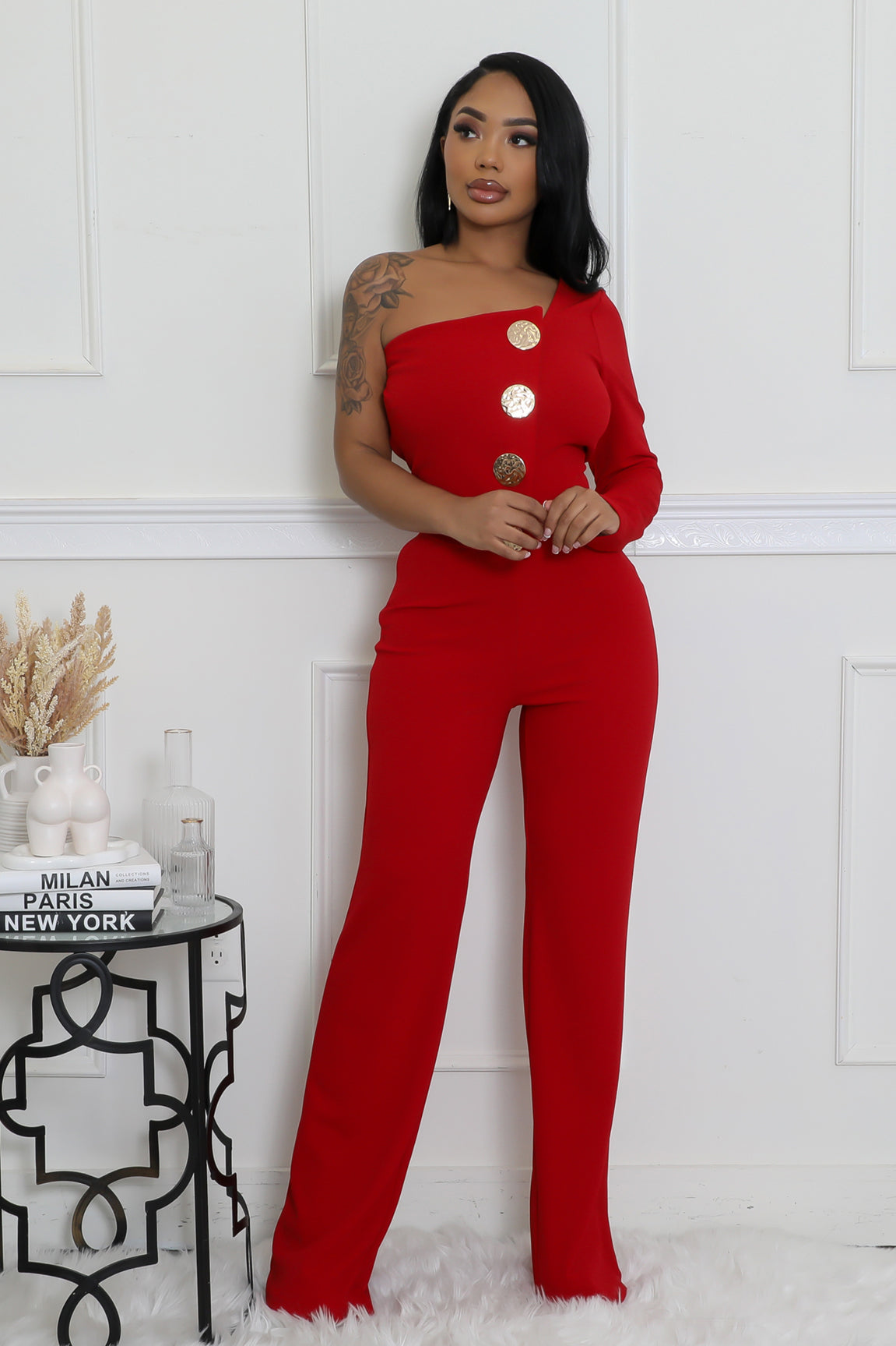 Women Sexy One Shoulder Long Sleeve Jumpsuits 3