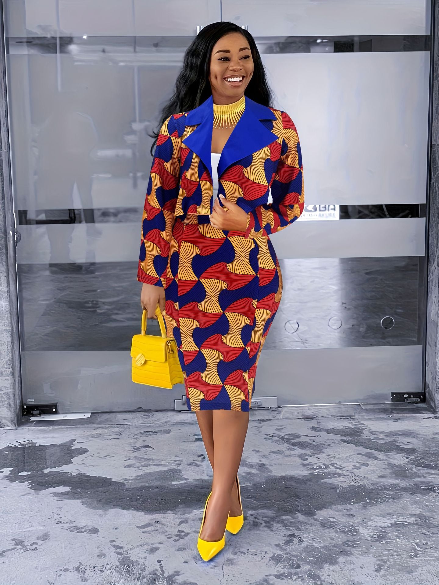 Elegant Chic Fashion Print Blazer Skirt Two-Piece Suit For Women