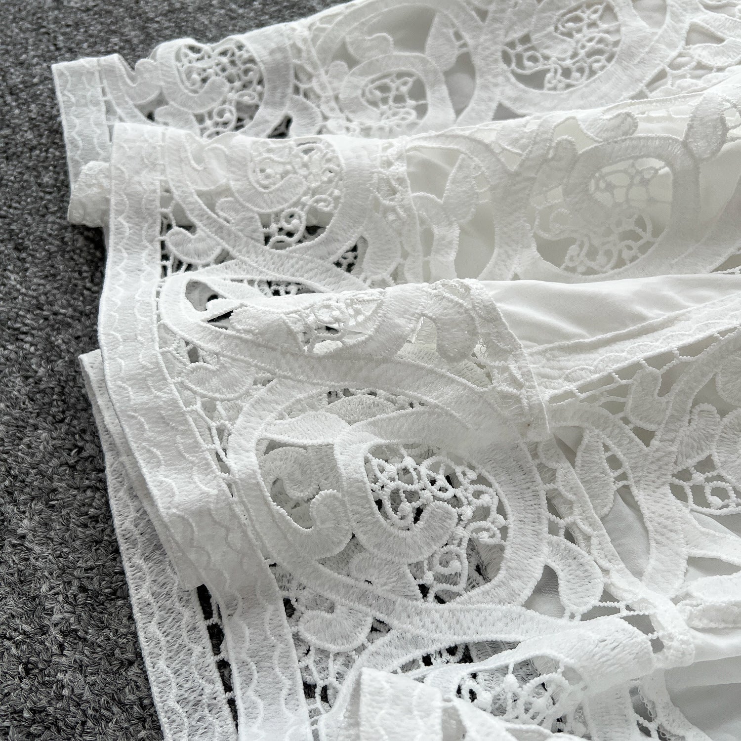 Autumn Lace Sheer Embroidered Blouse High Waist Midi Skirt Set 24