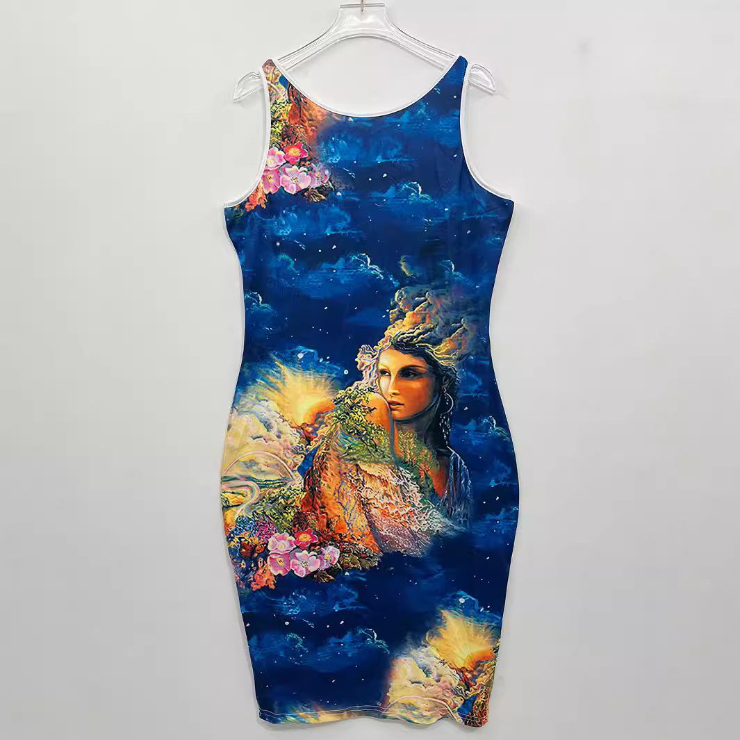 Women's Printed Slim Sleeveless Round Neck Dress 4