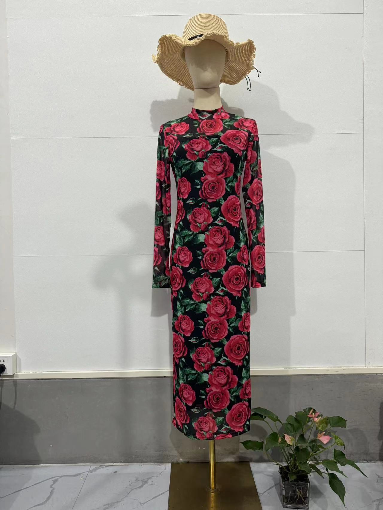 Spring Floral Print Long Sleeve Midi Dress 4