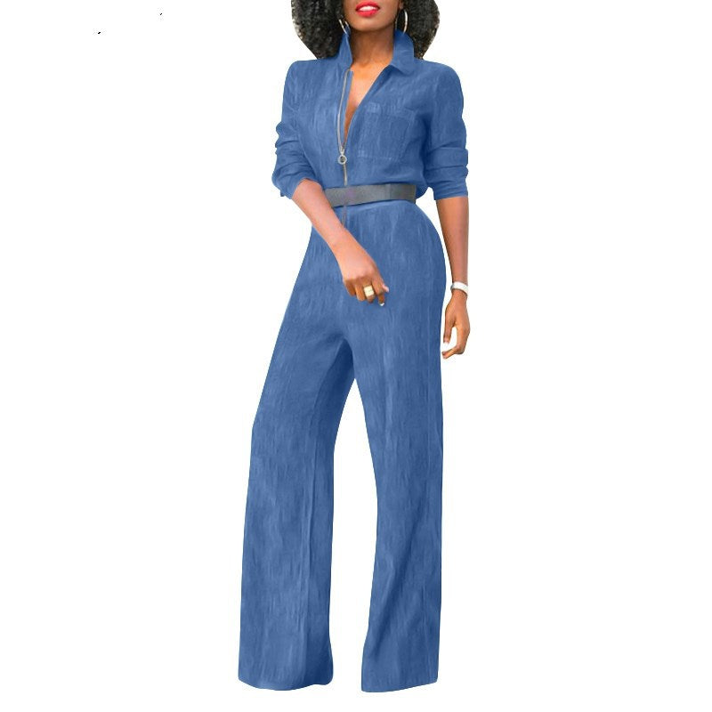 Women's Plus Size Zip Denim Jumpsuit 9