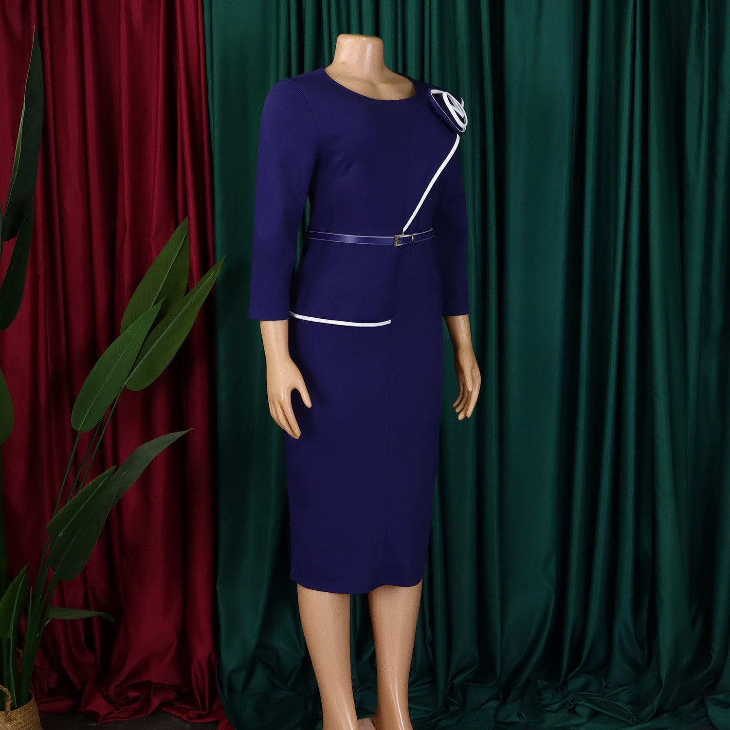 Women's Fall Winter Women's Solid Color Bodycon OL Pencil African Dress 15