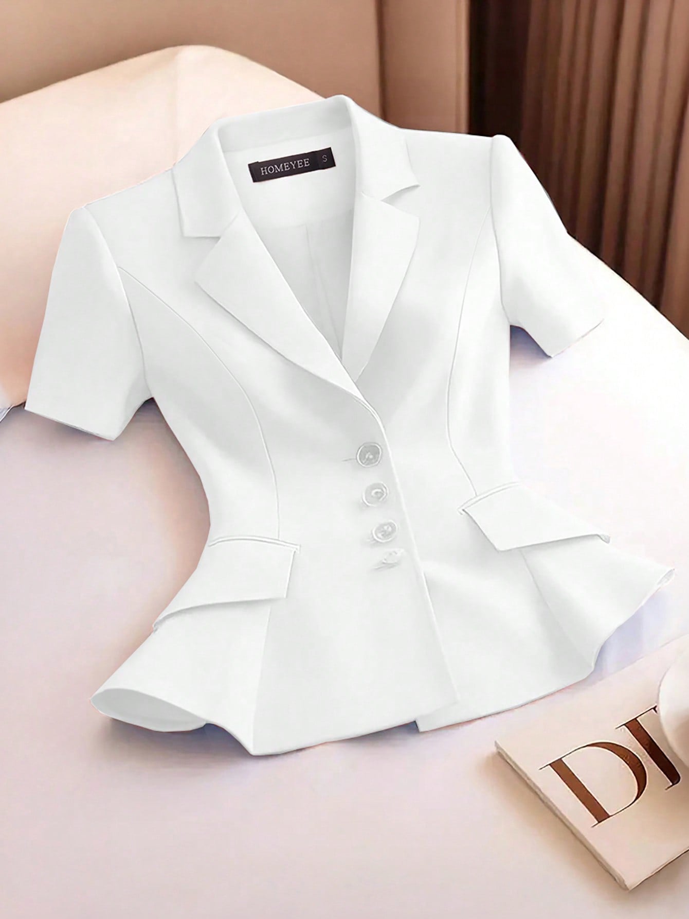Women Solid Single-breasted Multi-button Turndown Collar Elegant Blazer 7