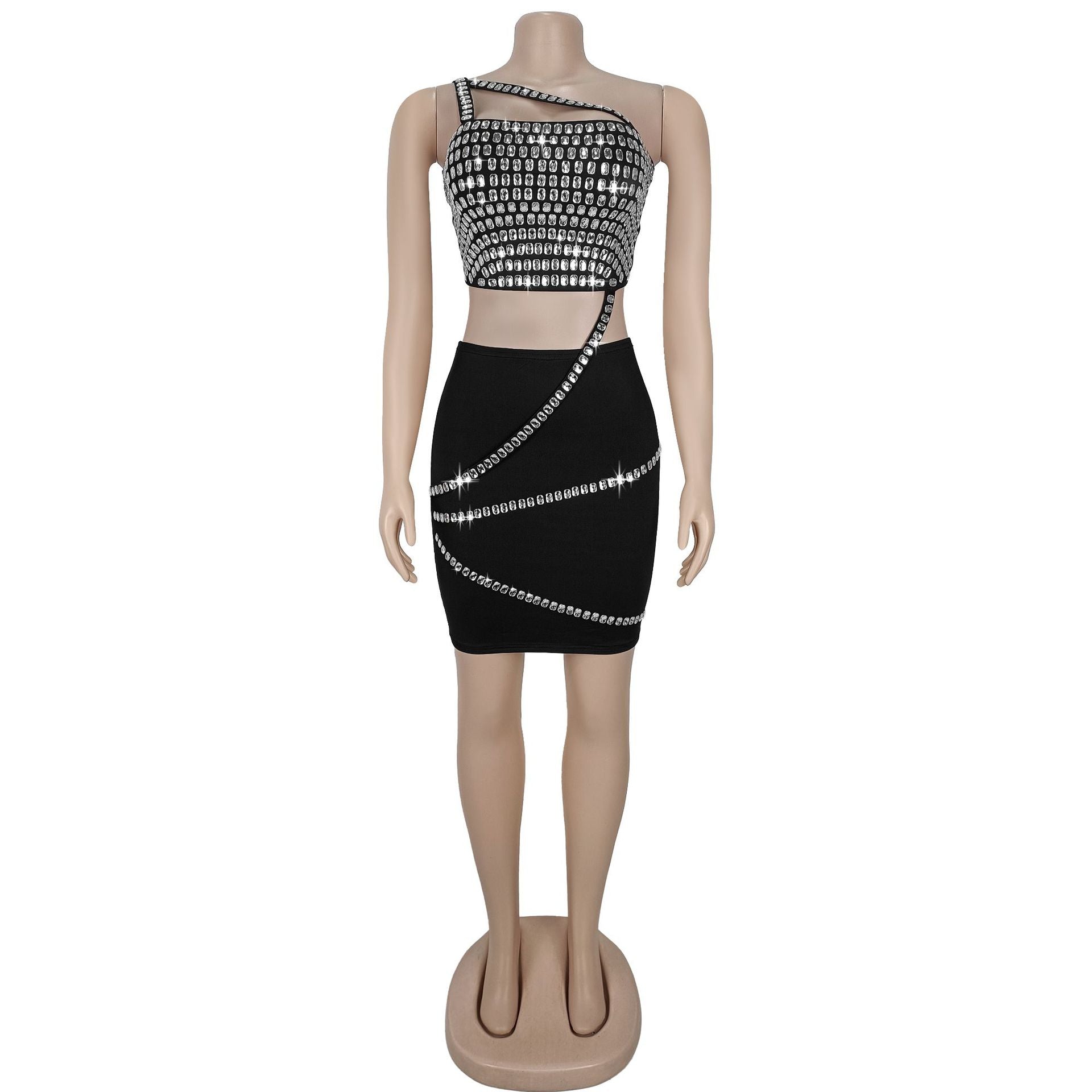 Women Diamond Strapless Top and Skirt Two-Piece Set 10