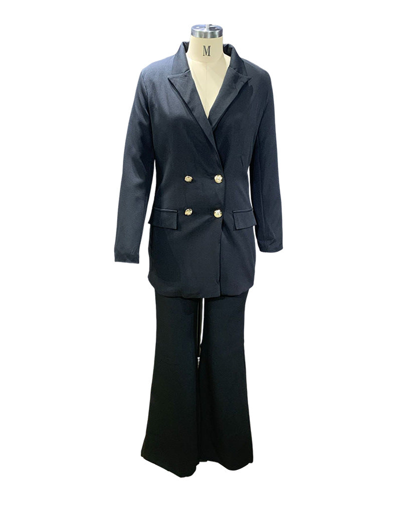 Women's Fall Solid Casual Suit Wide Leg Pants Suit Two Piece 13